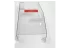 A transparent acrylic protective cover with a rectangular shape and mounting brackets on each corner. A red warning label is affixed to the top, indicating safety precautions.