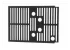 A black grille with a rectangular shape, featuring a series of parallel slots and circular cutouts. The design allows for airflow while maintaining structural integrity, likely used for electronic enclosures.